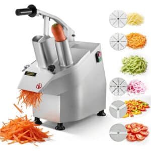 Commercial Food Processor معالج طعام مع فتحتين للتغذية، قطّاعة خضروات كهربائية بقدرة 550W بسرعة 1600 RPM، معالج خضروات من الفولاذ المقاوم للصدأ مع 5 شفرات قابلة للفصل، 3mm / 4mm / 7mm، شرائح 2mm / 4mm