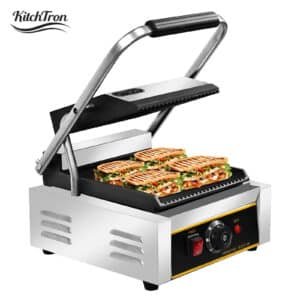 Commercial Electric Panini & Sandwich Press Grills – Heavy-Duty Stainless Steel Griddles with Adjustable Temperature Control and Grooved Non-Stick Plates for Burgers, Steaks, and Paninis